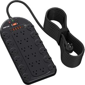 24 Outlet Surge Protector Power Strip with 6 USB,8FT Cord for Gaming,3400J in Kuwait
