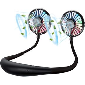 Neck Fan, Rechargeable Battery Operated Portable Fan 2600mAh, Hands Free Personal Fan Hang Around Neck Fans, Wearable Small Fan for Outdoor Working Battery Powered USB Fan Over 12 Hours Constant Cool