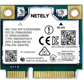 NETELY 802.11AX WiFi 6 AX200HMW 3000Mbps Mini-PCIE Interface WiFi محول مع بلوتوث 5.0 لأجهزة الكمبيوتر المحمول Windows 10 11 64bit، 2.4 جيجا هرتز 574 ميجا بت في الثانية و5 جيجا هرتز 2400 ميجا بت في الثانية، Intel WiFi 6 AX200D2W (WiFi 6 AX200HMW) in Kuwait