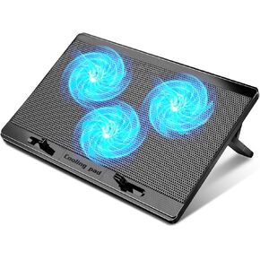 مبرد كمبيوتر محمول للألعاب من LIANGSTAR، حامل كمبيوتر محمول مع 3 مراوح تبريد هادئة مقاس 15-17.3 بوصة، مراوح تبريد مع 7 ارتفاعات قابلة للتعديل، سرعة مروحة التحكم في التبديل، 2 منافذ USB وشبكة كبيرة in Kuwait