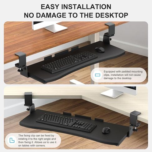 LETIANPAI Keyboard Tray Under Desk,Pull Out Keyboard & Mouse Tray with Heavy-Duty C Clamp Mount,27(32 Including Clamps)x11.8 in Slide Out Platform Computer Drawer,Suitable for home work or office work in Saudi Arabia