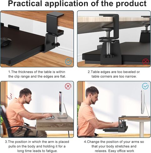 LETIANPAI Keyboard Tray Under Desk,Pull Out Keyboard & Mouse Tray with Heavy-Duty C Clamp Mount,27(32 Including Clamps)x11.8 in Slide Out Platform Computer Drawer,Suitable for home work or office work in Saudi Arabia