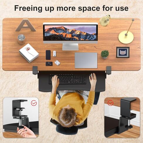 LETIANPAI Keyboard Tray Under Desk,Pull Out Keyboard & Mouse Tray with Heavy-Duty C Clamp Mount,27(32 Including Clamps)x11.8 in Slide Out Platform Computer Drawer,Suitable for home work or office work in Saudi Arabia
