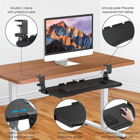 LETIANPAI Keyboard Tray Under Desk,Pull Out Keyboard & Mouse Tray with Heavy-Duty C Clamp Mount,27(32 Including Clamps)x11.8 in Slide Out Platform Computer Drawer,Suitable for home work or office work in Saudi Arabia