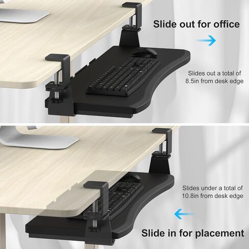 LETIANPAI Keyboard Tray Under Desk,Pull Out Keyboard & Mouse Tray with Heavy-Duty C Clamp Mount,27(32 Including Clamps)x11.8 in Slide Out Platform Computer Drawer,Suitable for home work or office work in Saudi Arabia