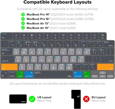 JCPal MacOS Shortcut Guide Keyboard Cover for Apple MacBook Pro 14 inch, MacBook Pro 16 inch, 2022 M2 MacBook Air 13 inch and MacBook Air M2 15 inch (US-Layout) in Saudi Arabia