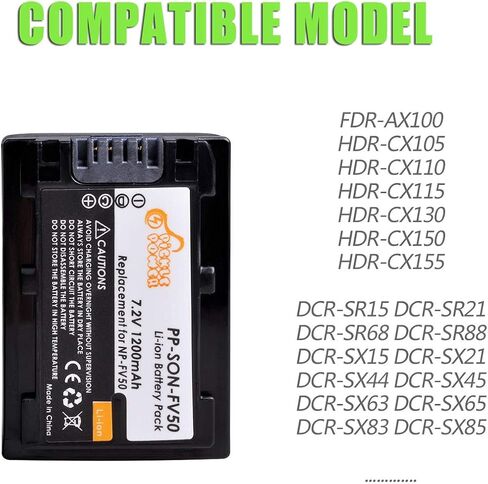 NP-FV50، مجموعة بطارية وشاحن Pickle Power 2 Pack متوافقة مع Sony NP-FV30، NP-FV40، NP-FV50، FDR-AX53 HDR-CX230 HDR-CX220 CX330 CX380 CX455 CX900 CX290 CX430V PJ200 TD30V كاميرا الفيديو والمزيد in Saudi Arabia