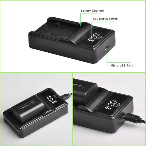 NP-FV50، مجموعة بطارية وشاحن Pickle Power 2 Pack متوافقة مع Sony NP-FV30، NP-FV40، NP-FV50، FDR-AX53 HDR-CX230 HDR-CX220 CX330 CX380 CX455 CX900 CX290 CX430V PJ200 TD30V كاميرا الفيديو والمزيد in Saudi Arabia