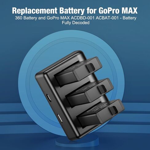 بطارية Magolin Max 3 عبوات لكاميرا GoPro Max 360 مع شاحن سريع ثلاثي القنوات متوافق مع GoPro Max 360 ACDBD-001، بطارية ACBAT-001 in Kuwait