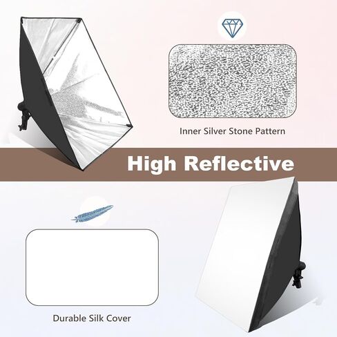طقم إضاءة Torjim Softbox، طقم إضاءة تصوير احترافي مقاس 27 بوصة × 27 بوصة مع مصابيح LED 2X 85W 3000-7500K E26، طقم نظام إضاءة مستمر للصور والمنتج وتسجيل الفيديو والتصوير الفوتوغرافي in Kuwait