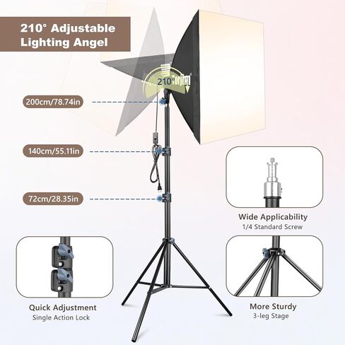 طقم إضاءة Torjim Softbox، طقم إضاءة تصوير احترافي مقاس 27 بوصة × 27 بوصة مع مصابيح LED 2X 85W 3000-7500K E26، طقم نظام إضاءة مستمر للصور والمنتج وتسجيل الفيديو والتصوير الفوتوغرافي in Kuwait