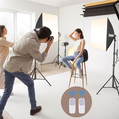 طقم إضاءة Torjim Softbox، طقم إضاءة تصوير احترافي مقاس 27 بوصة × 27 بوصة مع مصابيح LED 2X 85W 3000-7500K E26، طقم نظام إضاءة مستمر للصور والمنتج وتسجيل الفيديو والتصوير الفوتوغرافي in Kuwait