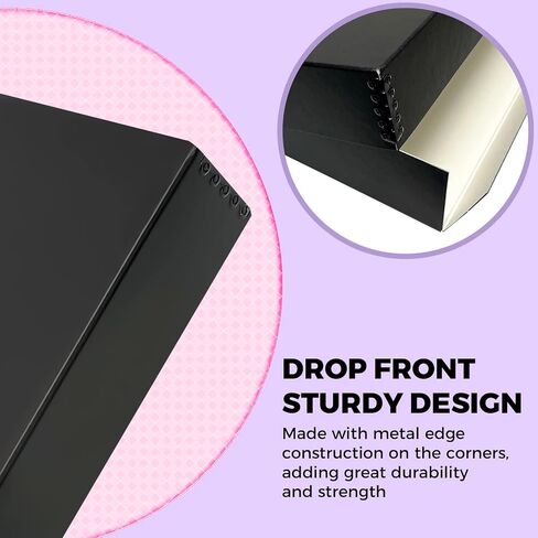 Golden State Art, Drop Front Archival Storage Box, 11.75"x15.25"x3"-Black | Acid-Free 11x14 Museum Photo Storage Box with Metal Edge, Preserve Documents, Prints, Poster, Photographs, Arts And Crafts in Saudi Arabia