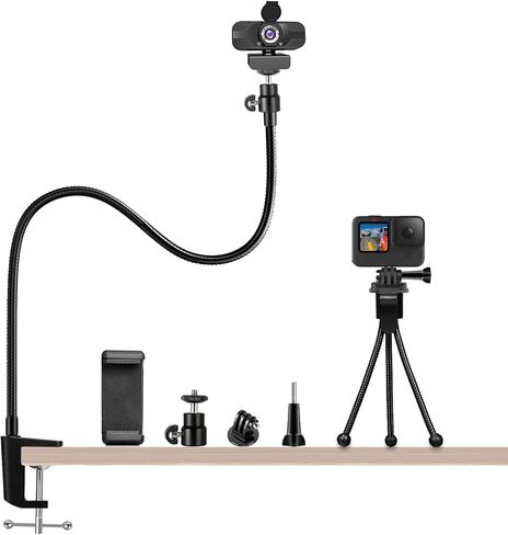 جونليم حامل كاميرا ويب وحامل جوال 27 انش - حامل مرن معزز بمشبك تثبيت على المكتب لكاميرا ويب لوجيتك C920، C930e، C930، C922x، C922، بريو 4K، C925e، C615 in Kuwait