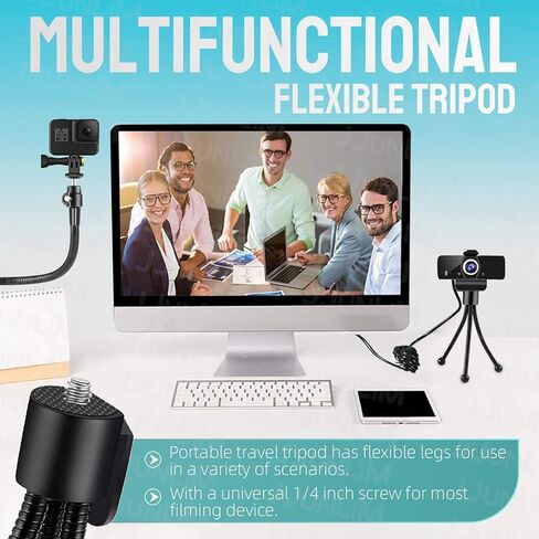 جونليم حامل كاميرا ويب وحامل جوال 27 انش - حامل مرن معزز بمشبك تثبيت على المكتب لكاميرا ويب لوجيتك C920، C930e، C930، C922x، C922، بريو 4K، C925e، C615 in Kuwait