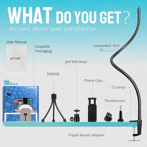 جونليم حامل كاميرا ويب وحامل جوال 27 انش - حامل مرن معزز بمشبك تثبيت على المكتب لكاميرا ويب لوجيتك C920، C930e، C930، C922x، C922، بريو 4K، C925e، C615 in Kuwait