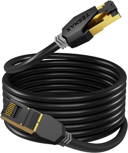كابل إيثرنت Tesmax Cat 8 بطول 6 أقدام، كابل إنترنت عالي السرعة للألعاب، كابل 40 جيجابت في الثانية 2000 ميجا هرتز 26AWG Cat8 LAN، كابل شبكة خارجي وداخلي عالي التحمل مع موصل RJ45 مطلي بالذهب لجهاز التوجيه والمودم والكمبيوتر الشخصي in Kuwait
