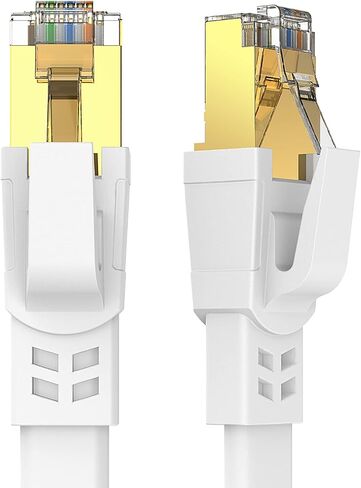 Cat8 Ethernet Cable 25FT 40Gbps High Speed 2000MHz Gold-Plated RJ45 | S/FTP Flat Ethernet Cable, UV/Wear-Resistant, Indoor & Outdoor Use,for Router, Modem, Gaming, PC,Switch, Streaming – White in Kuwait