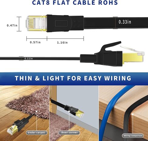 Cat8 Ethernet Cable 25FT 40Gbps High Speed 2000MHz Gold-Plated RJ45 | S/FTP Flat Ethernet Cable, UV/Wear-Resistant, Indoor & Outdoor Use,for Router, Modem, Gaming, PC,Switch, Streaming – White in Kuwait
