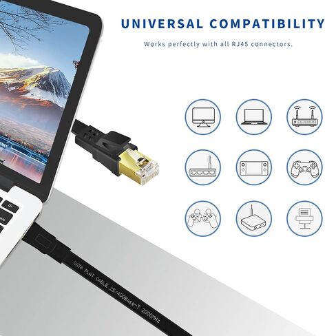 Cat8 Ethernet Cable 25FT 40Gbps High Speed 2000MHz Gold-Plated RJ45 | S/FTP Flat Ethernet Cable, UV/Wear-Resistant, Indoor & Outdoor Use,for Router, Modem, Gaming, PC,Switch, Streaming – White in Kuwait