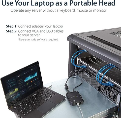 محول StarTech.com Crash Cart - 1920 x 1200 - كمبيوتر محمول محمول USB 2.0 إلى وحدة تحكم KVM (NOTECONS01) in Kuwait