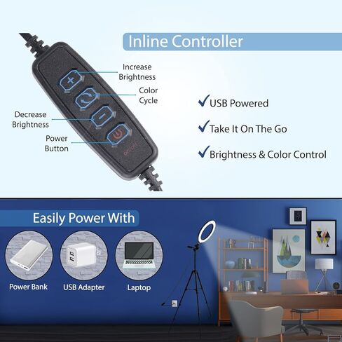 مصباح حلقي لسطح المكتب مقاس 12 بوصة من Fugetek مع حامل ثلاثي القوائم للهاتف، حامل الهاتف، يعمل بمنفذ USB، أرجل قابلة للتمديد بسهولة، LED، 3 أوضاع ألوان، قابلة للتعتيم، صور، فيديو، TIK Tok in Kuwait