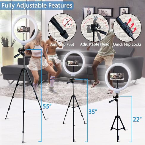 مصباح حلقي لسطح المكتب مقاس 12 بوصة من Fugetek مع حامل ثلاثي القوائم للهاتف، حامل الهاتف، يعمل بمنفذ USB، أرجل قابلة للتمديد بسهولة، LED، 3 أوضاع ألوان، قابلة للتعتيم، صور، فيديو، TIK Tok in Kuwait