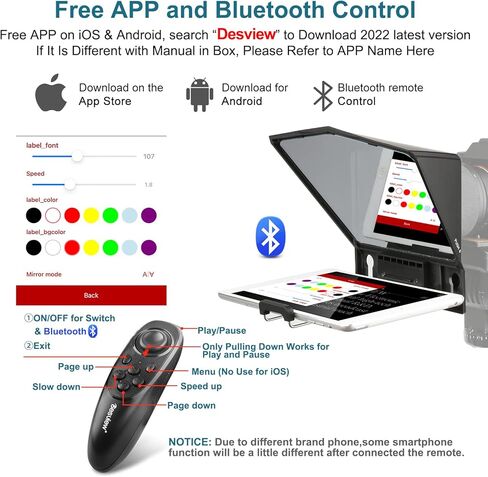 جهاز Desview T3 Teleprompter لأجهزة iPad اللوحية والهواتف الذكية حتى 11 بوصة، مجموعة أدوات تلقين زجاجية مقسمة شعاع 70/30 مع جهاز تحكم عن بعد لتسجيل فيديو كاميرا DSLR in Kuwait