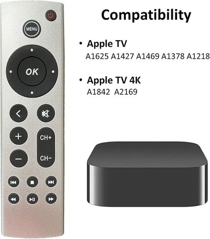 Universal Replacement Remote for Apple TV 4K/ Gen 1 2 3 4/ HD A2843 A2737 A2169 A1842 A1625 A1427 A1469 A1378 A1218, No Voice Command Included in Kuwait