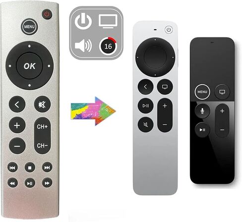 Universal Replacement Remote for Apple TV 4K/ Gen 1 2 3 4/ HD A2843 A2737 A2169 A1842 A1625 A1427 A1469 A1378 A1218, No Voice Command Included in Kuwait