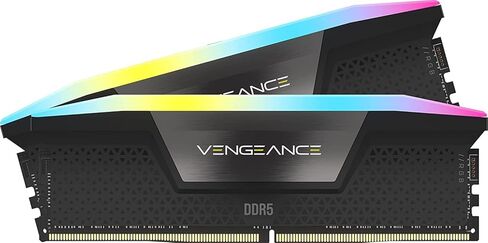 ذاكرة الوصول العشوائي CORSAIR VENGEANCE RGB DDR5 بسعة 64 جيجابايت (2x32 جيجابايت) بسرعة 6000 ميجاهرتز CL40 Intel XMP iCUE المتوافقة مع ذاكرة الكمبيوتر - أسود (CMH64GX5M2B6000C40) in Kuwait