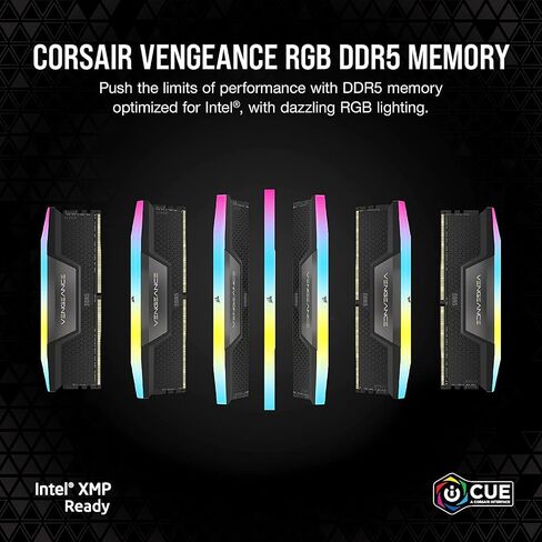 ذاكرة الوصول العشوائي CORSAIR VENGEANCE RGB DDR5 بسعة 64 جيجابايت (2x32 جيجابايت) بسرعة 6000 ميجاهرتز CL40 Intel XMP iCUE المتوافقة مع ذاكرة الكمبيوتر - أسود (CMH64GX5M2B6000C40) in Kuwait
