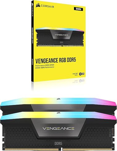 ذاكرة الوصول العشوائي CORSAIR VENGEANCE RGB DDR5 بسعة 64 جيجابايت (2x32 جيجابايت) بسرعة 6000 ميجاهرتز CL40 Intel XMP iCUE المتوافقة مع ذاكرة الكمبيوتر - أسود (CMH64GX5M2B6000C40) in Kuwait