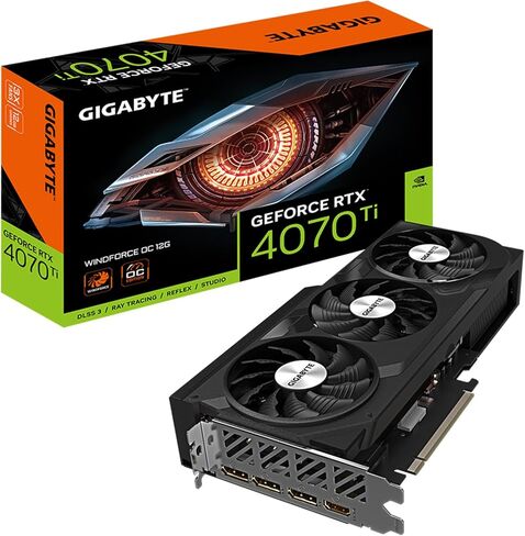 جيجابايت بطاقة رسومات جيفورس RTX 4070 Ti ويندفورس OC 12G، 3X مراوح ويندفورس، 12GB 192-bit GDDR6X، بطاقة فيديو GV-N407TWF3OC-12GD in Saudi Arabia