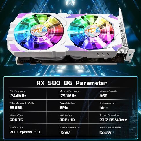 بطاقات عرض مرئي RX 580 8G من ارديز، 2048SP، GDDR5، 256 بت، بطاقة فيديو العاب حقيقية 8GB، مع 3XDP، HDMI، PCI اكسبرس 3.0 مع توقف مروحة تجميد للكمبيوتر المكتبي وبطاقة وحدة معالجة الرسومات الجرافيكية in Kuwait