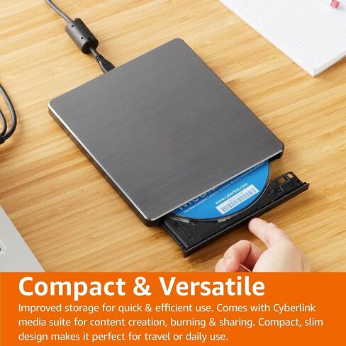 Amazon Basics External Ultra HD Blu-ray 6X Burner With CyberLink Media Suite, CD DVD BD DL BDXL Discs, 5.7 x 6.1 x 0.6 inches in Saudi Arabia