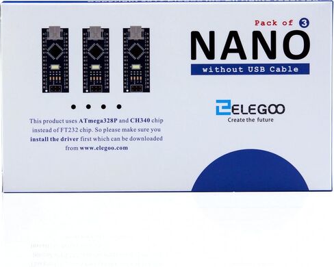 ELEGOO Nano Board CH 340/ATmega+328P Without USB Cable, Compatible with Arduino Nano V3.0 (Nano x 3 Without Cable) in Saudi Arabia