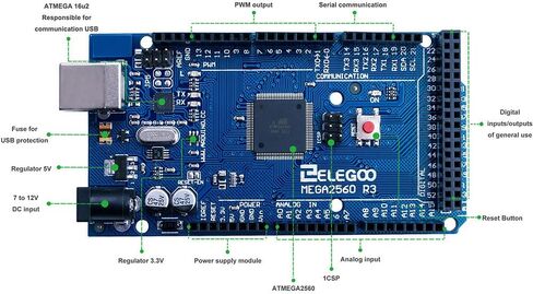 ELEGOO MEGA R3 Board ATmega 2560 + كابل USB متوافق مع مشاريع Arduino IDE المتوافقة مع RoHS in Kuwait