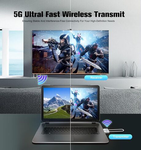 Elalight جهاز إرسال واستقبال HDMI لاسلكي، طقم موسع HDMI لاسلكي بطول 98FT/30M لأجهزة الكمبيوتر المحمول، الكمبيوتر الشخصي، الكاميرا، PS4، PS5، DVD بلو راي للشاشة، جهاز العرض، HDTV in Kuwait