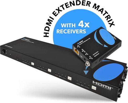 4K 4x4 HDMI Extender Matrix by OREI - UltraHD 4K @ 60Hz 4:4:4 Over Single CAT5e/6/7 Cable with HDR Switcher & IR Control, RS-232 - Up to 230 Ft - 1080P Downscale - 4 x Loop Out - 4 Receivers Included | HDMI Matrix Switch Extender, 4x8 HDMI Extender Matrix in Kuwait