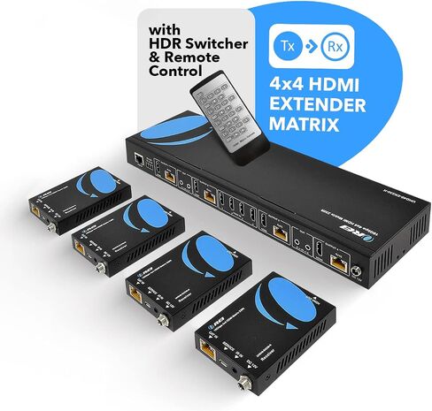 4K 4x4 HDMI Extender Matrix by OREI - UltraHD 4K @ 60Hz 4:4:4 Over Single CAT5e/6/7 Cable with HDR Switcher & IR Control, RS-232 - Up to 230 Ft - 1080P Downscale - 4 x Loop Out - 4 Receivers Included | HDMI Matrix Switch Extender, 4x8 HDMI Extender Matrix in Kuwait