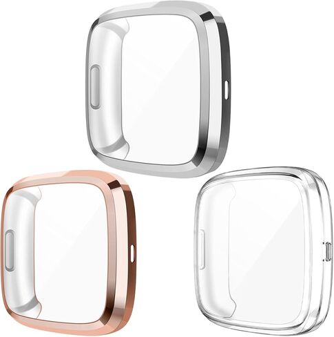 Wepro Screen Protective Case Compatible with Fitbit Versa 2 Smartwatch | 3-Pack Soft TPU Full Cover Cases Compatible with Fitbit Versa 2 Watch, Clear/Black/Rose Gold in Kuwait