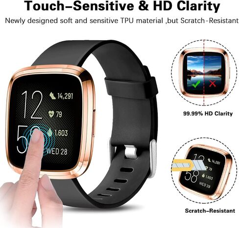 Wepro Screen Protective Case Compatible with Fitbit Versa 2 Smartwatch | 3-Pack Soft TPU Full Cover Cases Compatible with Fitbit Versa 2 Watch, Clear/Black/Rose Gold in Kuwait