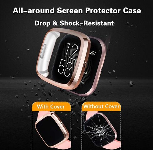 Wepro Screen Protective Case Compatible with Fitbit Versa 2 Smartwatch | 3-Pack Soft TPU Full Cover Cases Compatible with Fitbit Versa 2 Watch, Clear/Black/Rose Gold in Kuwait