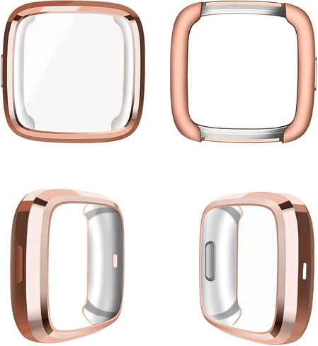 Wepro Screen Protective Case Compatible with Fitbit Versa 2 Smartwatch | 3-Pack Soft TPU Full Cover Cases Compatible with Fitbit Versa 2 Watch, Clear/Black/Rose Gold in Kuwait