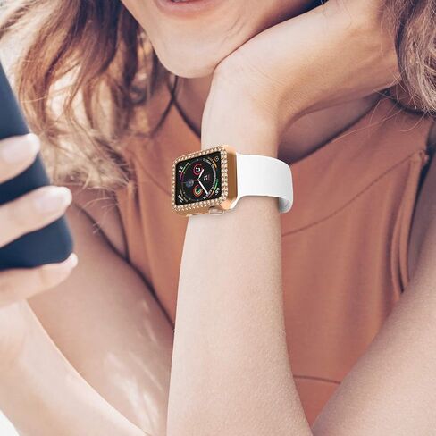 adepoy Compatible for Apple Watch Case 40mm Series 6/5/4 SE Bling Rhinestone Apple Watch Protective Case Bumper Frame Case Cover for Women Girl iWatch Series 40mm Silver in Kuwait