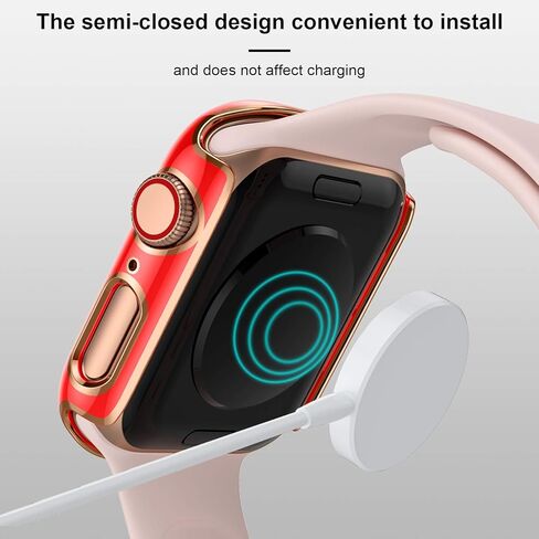 Charlam متوافق مع حافظة ساعة Apple مقاس 44 مم SE Series 6 5 4 مع واقي شاشة من الزجاج المقوى، عبوتان من غطاء الحماية الشامل الأنيق، حافة ذهبية وردية سوداء وحافة ذهبية وردية بيضاء ممتصة للصدمات in Saudi Arabia