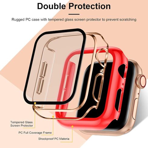 Charlam متوافق مع حافظة ساعة Apple مقاس 44 مم SE Series 6 5 4 مع واقي شاشة من الزجاج المقوى، عبوتان من غطاء الحماية الشامل الأنيق، حافة ذهبية وردية سوداء وحافة ذهبية وردية بيضاء ممتصة للصدمات in Saudi Arabia