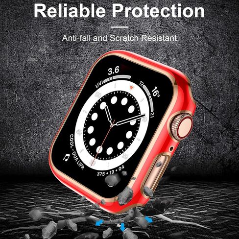 Charlam متوافق مع حافظة ساعة Apple مقاس 44 مم SE Series 6 5 4 مع واقي شاشة من الزجاج المقوى، عبوتان من غطاء الحماية الشامل الأنيق، حافة ذهبية وردية سوداء وحافة ذهبية وردية بيضاء ممتصة للصدمات in Saudi Arabia