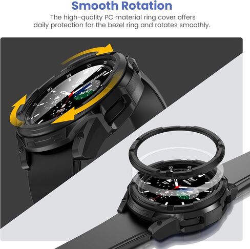 Goton 3 in 1 Accessories for Samsung Galaxy Watch 4 46mm, 1 Rugged TPU Armor Bumper Case +2 Tempered Glass Screen Protector Films + 1 Bezel Ring for Galaxy Watch 4 46mm in Kuwait